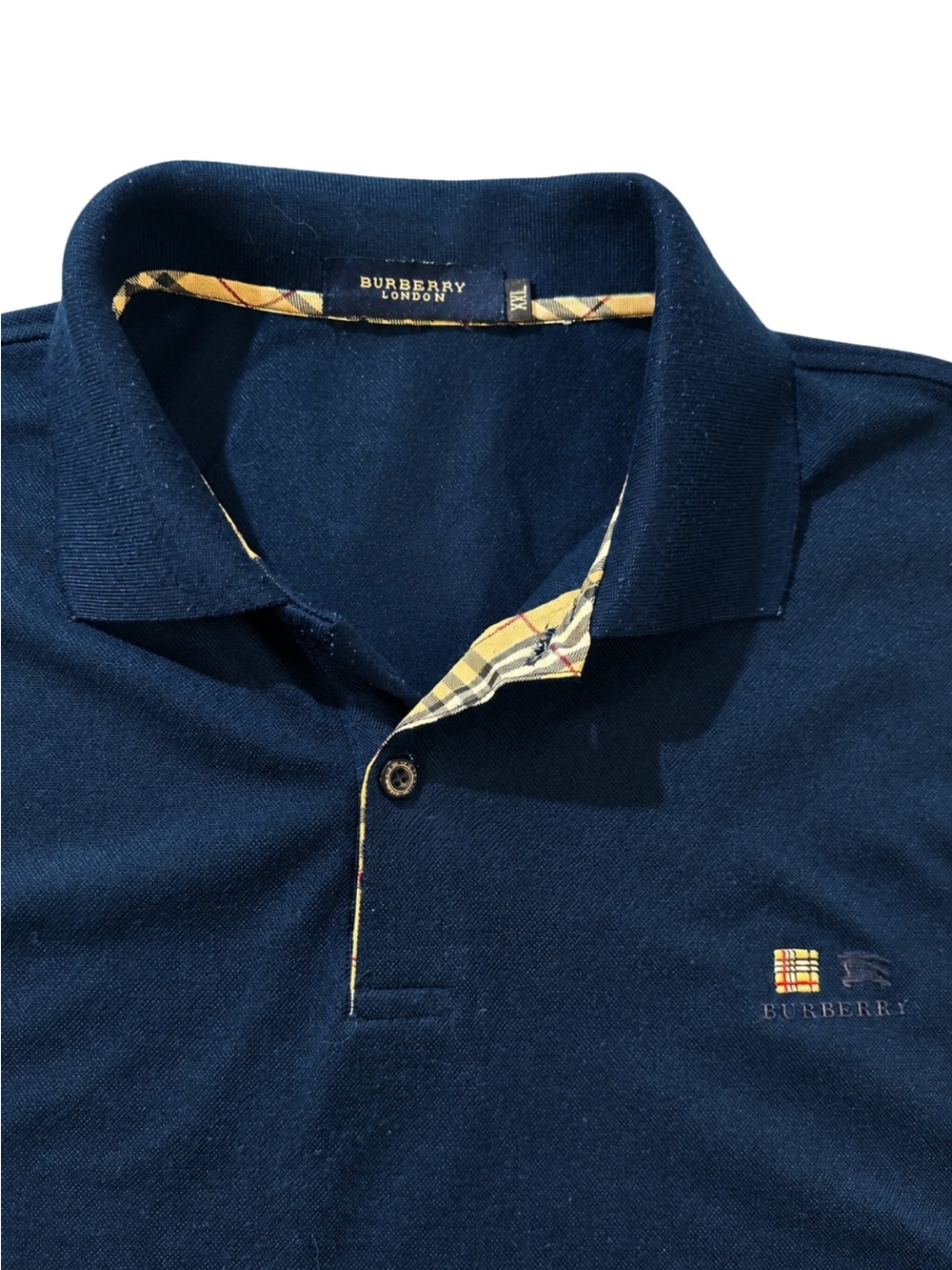 Burberry London Men’s XL Navy Nova Check Trim Polo Shirt